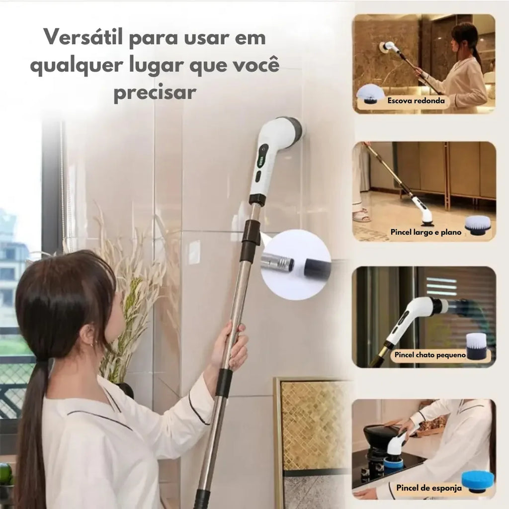 Escova Elétrica de Limpeza 9 em 1 com Cabo Extensor