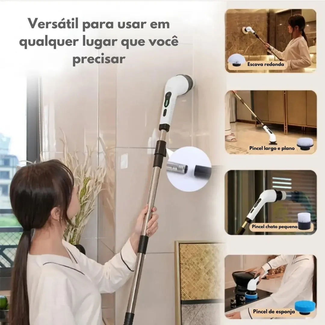 Escova Elétrica de Limpeza 9 em 1 com Cabo Extensor