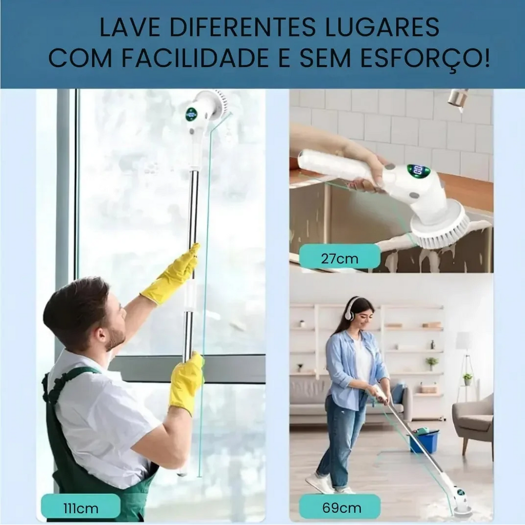 Escova Elétrica de Limpeza 9 em 1 com Cabo Extensor