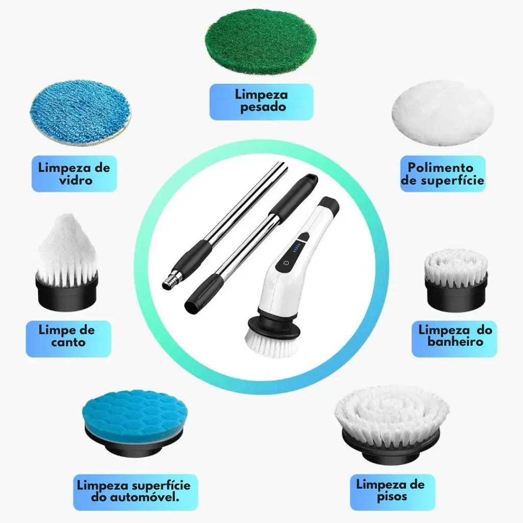 Escova Elétrica de Limpeza 9 em 1 com Cabo Extensor