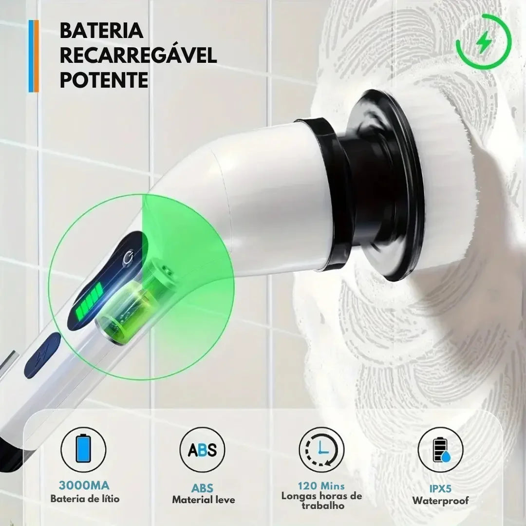 Escova Elétrica de Limpeza 9 em 1 com Cabo Extensor