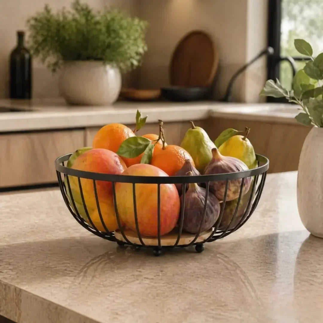 Fruteira Aramada com Base em Bambu Natural