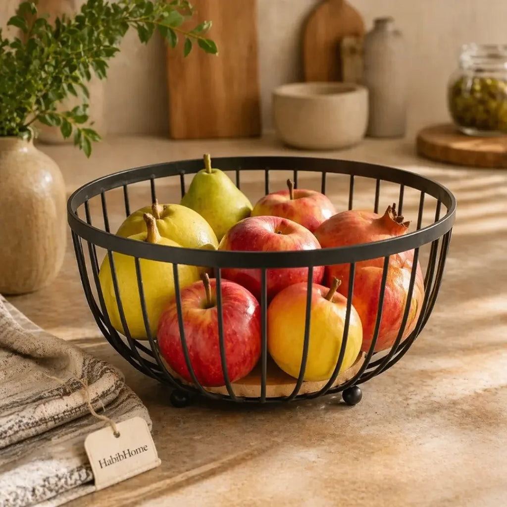 Fruteira Aramada com Base em Bambu Natural