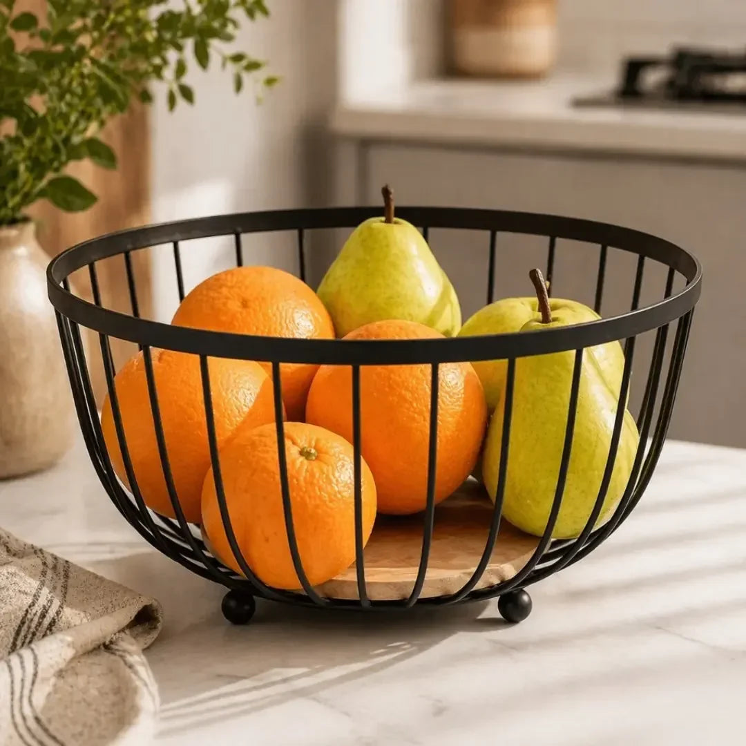 Fruteira Aramada com Base em Bambu Natural