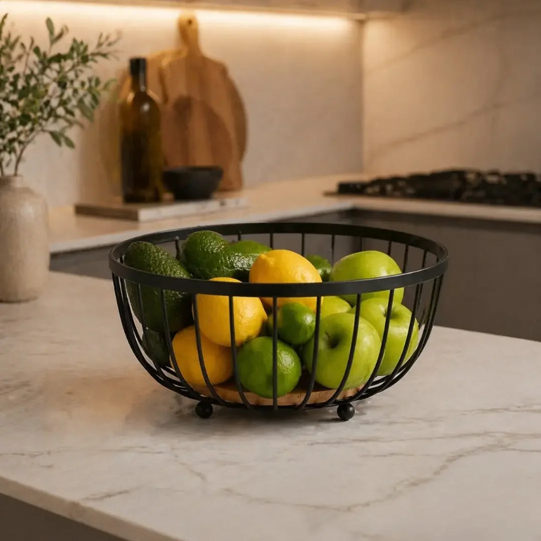 Fruteira Aramada com Base em Bambu Natural