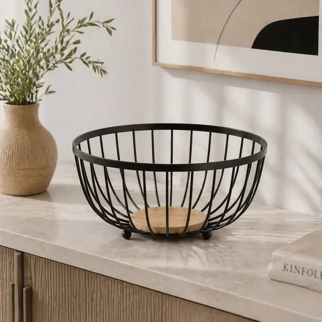 Fruteira Aramada com Base em Bambu Natural