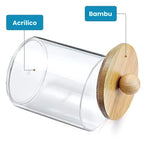 Kit 3 Potes Organizadores com Tampa de Madeira e Bandeja de Bambu