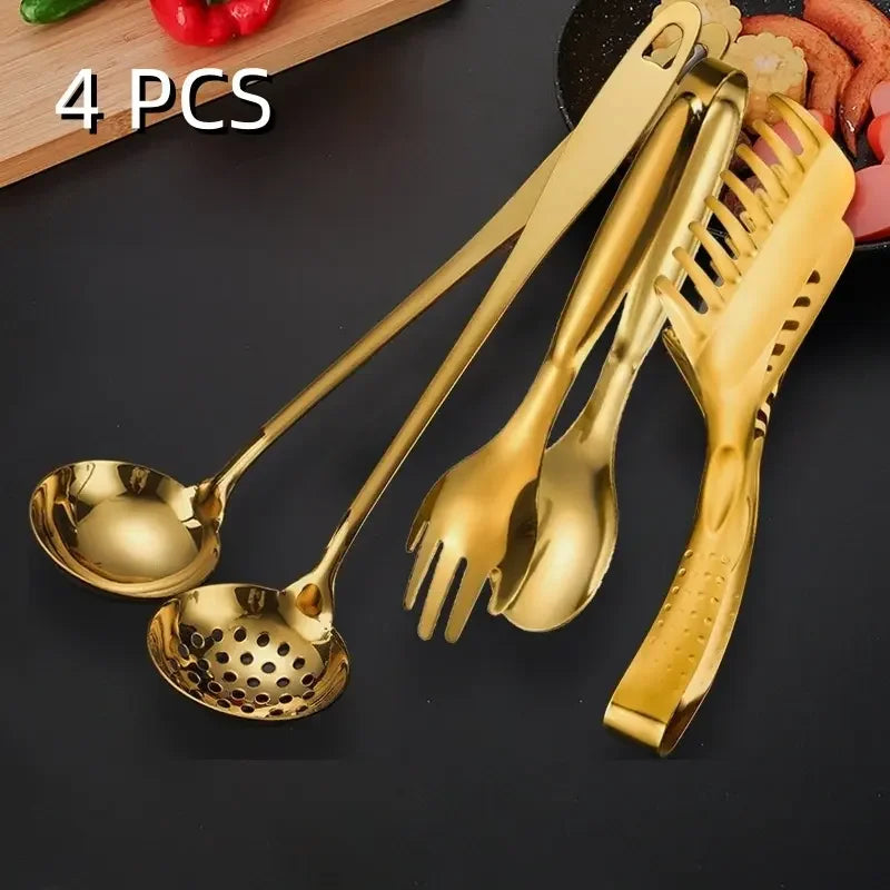 Kit de Talheres 4 Peças em Aço Inox Dourado