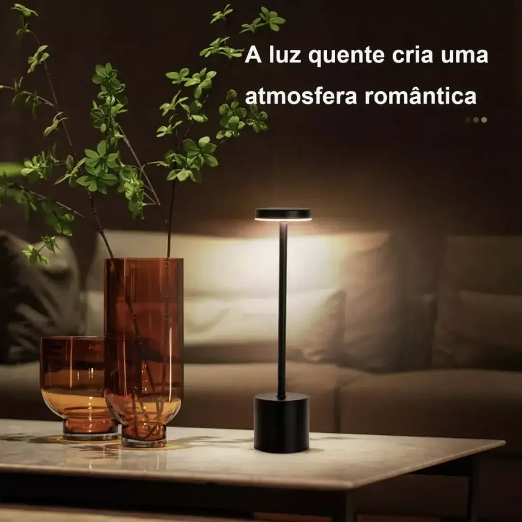 Luminária de Mesa LED Touch Recarregável USB com 3 Tons de Luz