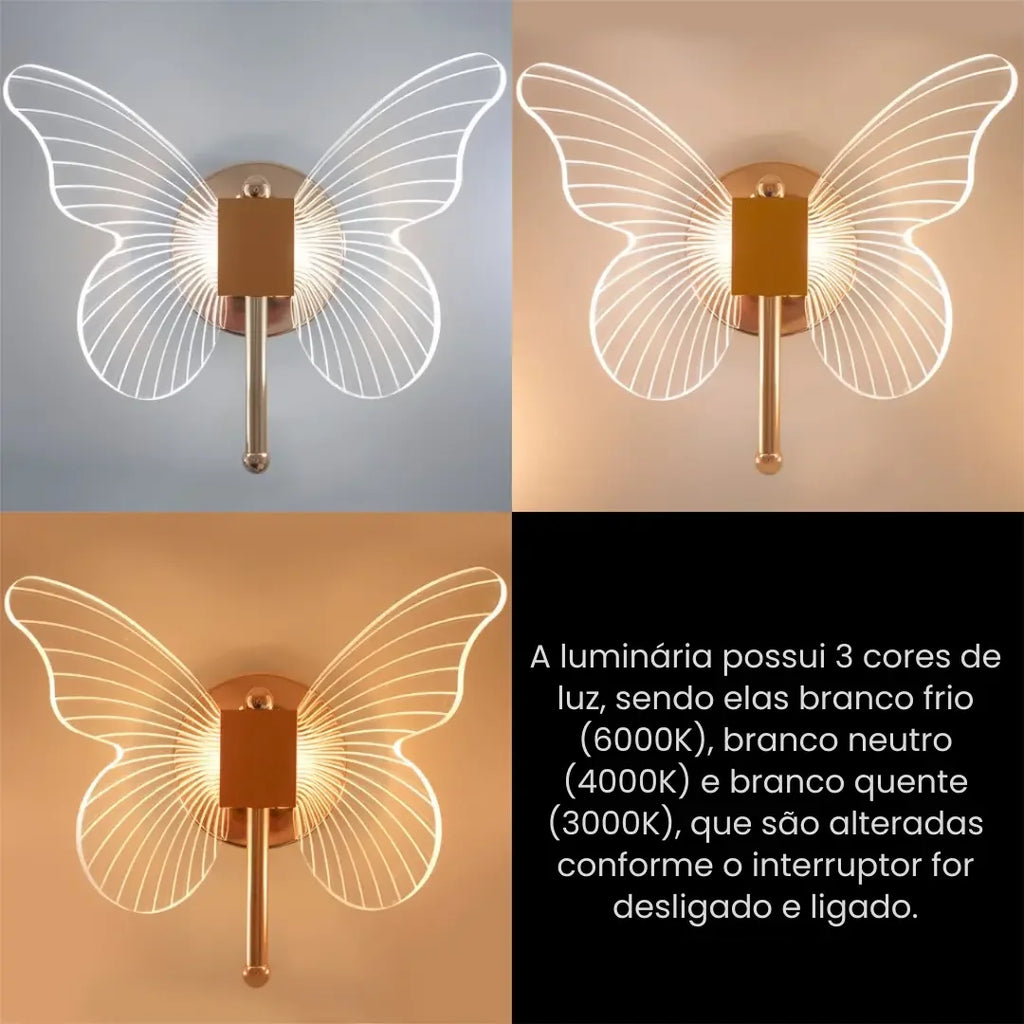 Luminária Arandela Borboleta Dourada LED