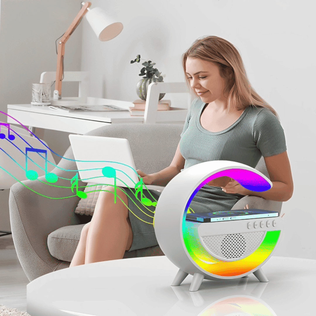 Luminária Bluetooth com Carregador Sem Fio e Despertador