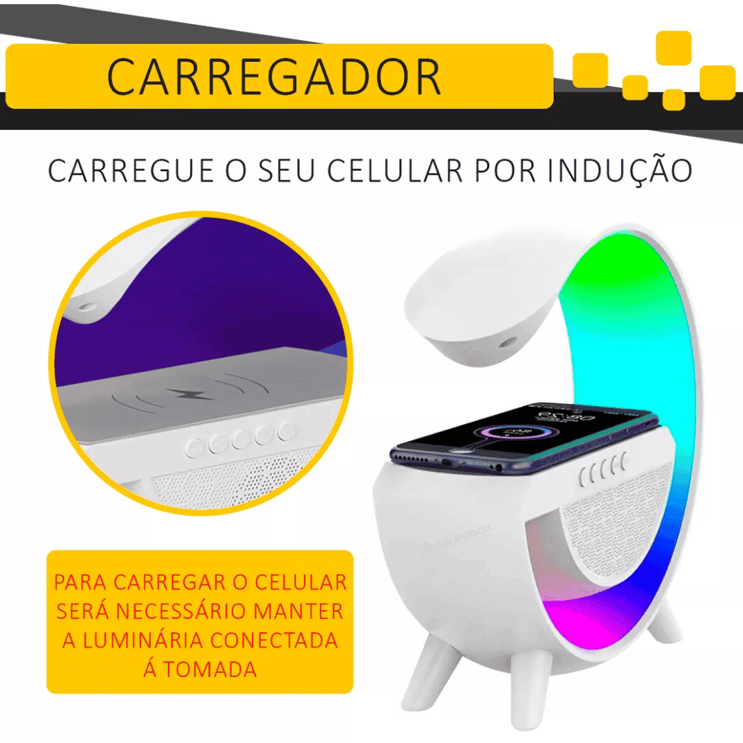 Luminária Bluetooth com Carregador Sem Fio e Despertador