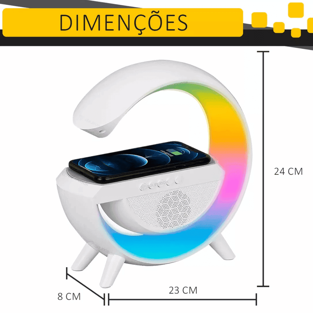 Luminária Bluetooth com Carregador Sem Fio e Despertador