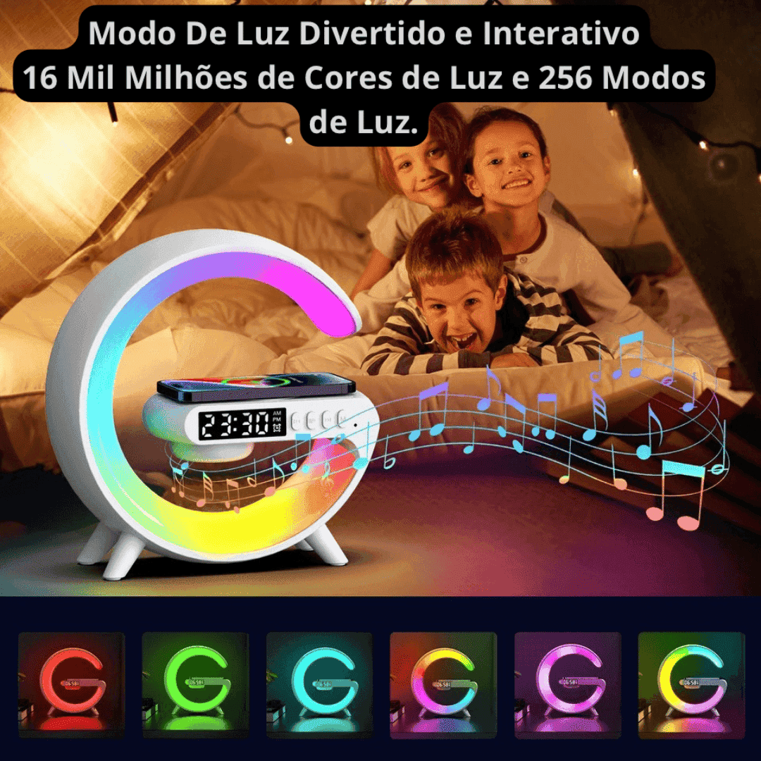 Luminária Bluetooth com Carregador Sem Fio e Despertador