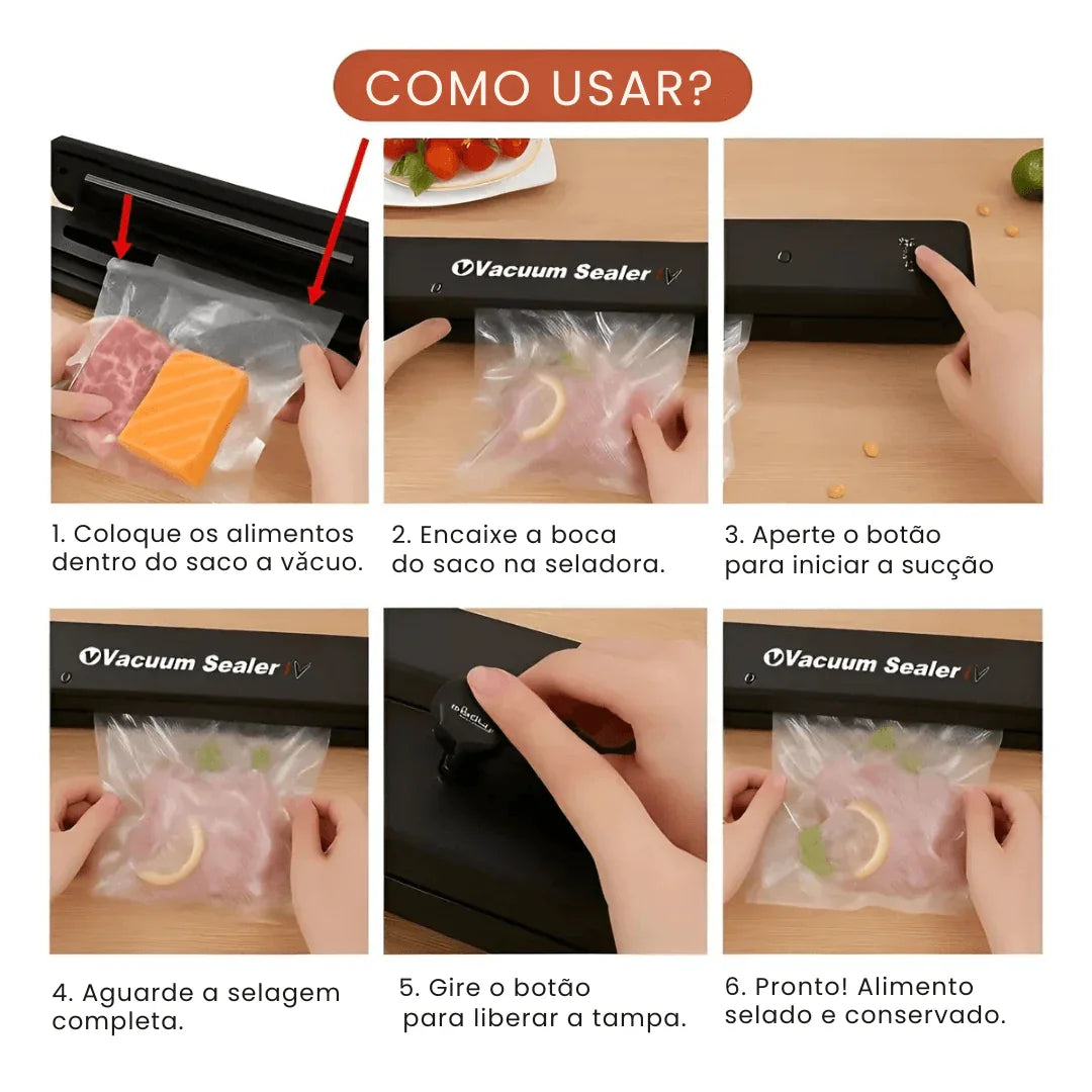 Seladora a Vácuo Automática Portátil – Conserva Alimentos por Até 10x Mais Tempo