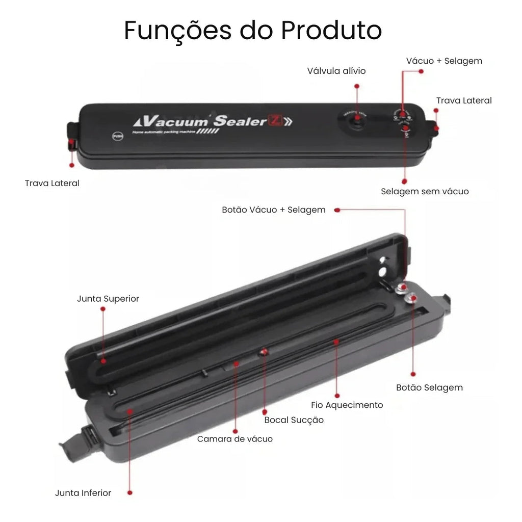 Seladora a Vácuo Automática Portátil – Conserva Alimentos por Até 10x Mais Tempo