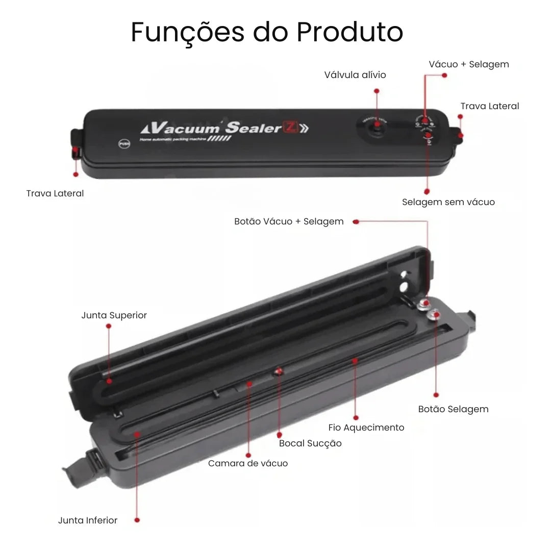 Seladora a Vácuo Automática Portátil – Conserva Alimentos por Até 10x Mais Tempo