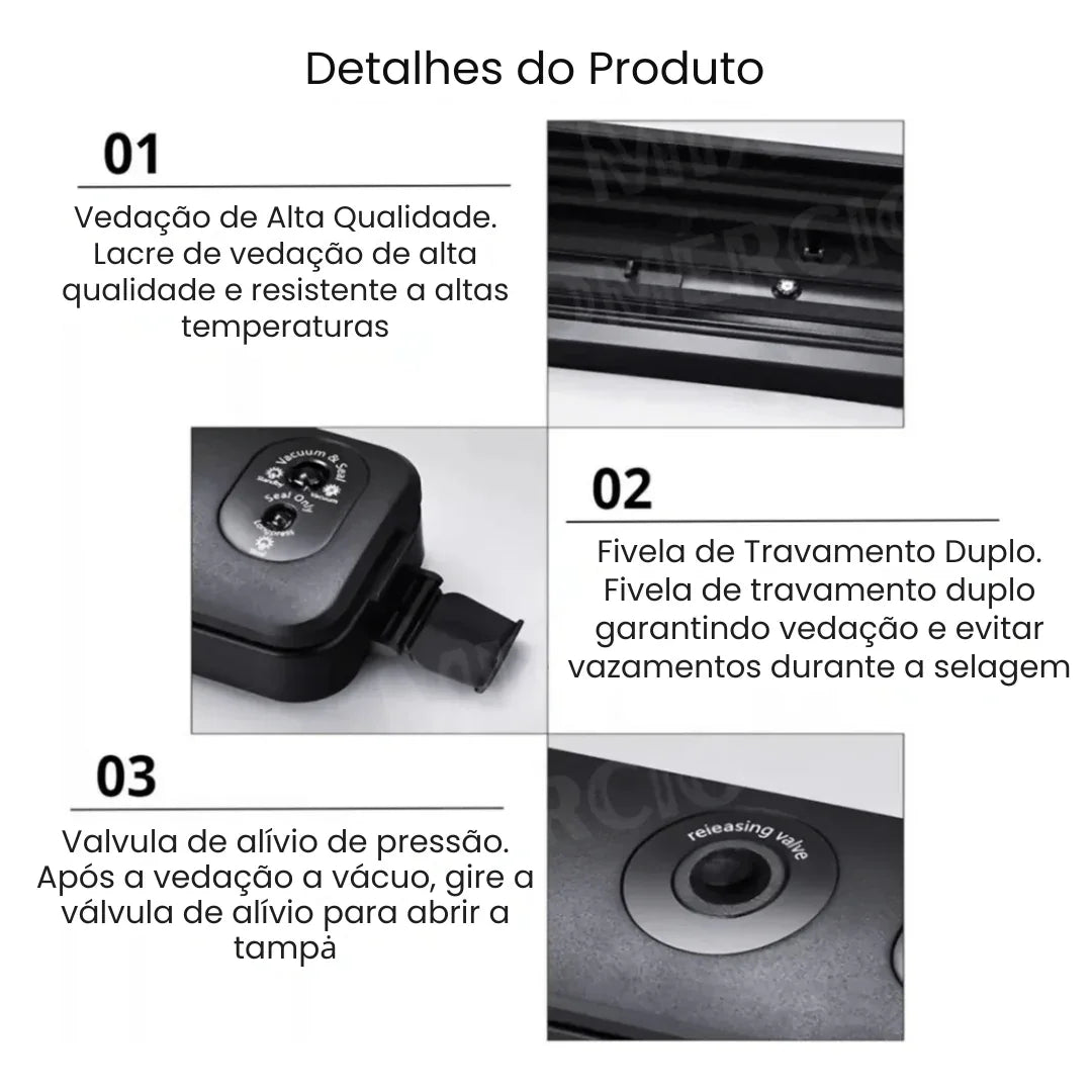 Seladora a Vácuo Automática Portátil – Conserva Alimentos por Até 10x Mais Tempo