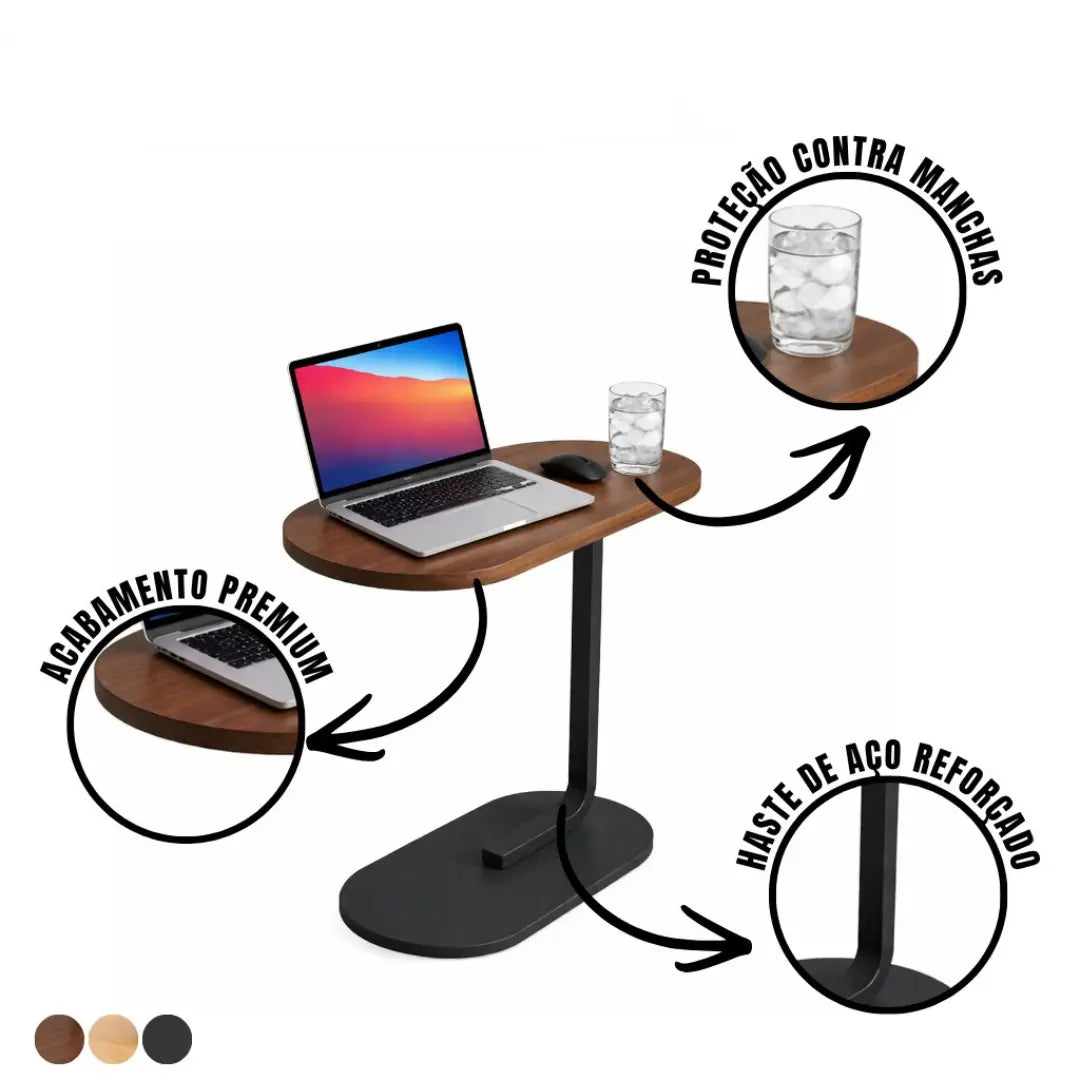 Mesa de Apoio Lateral Portátil em Ferro e MDF