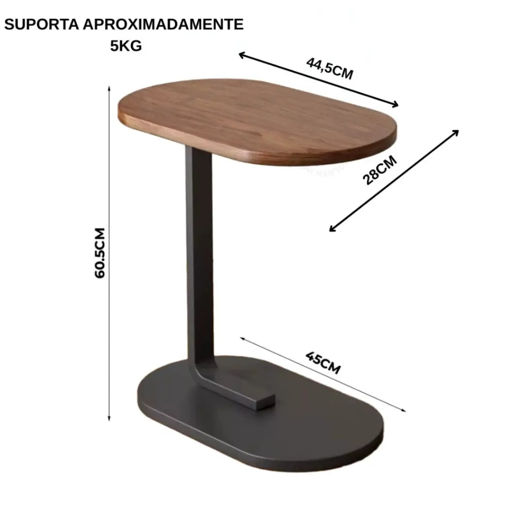 Mesa de Apoio Lateral Portátil em Ferro e MDF