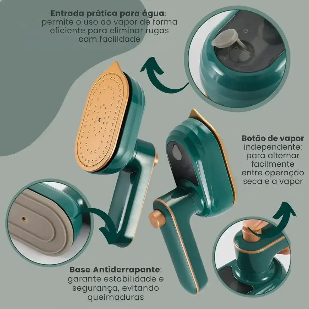 Mini Ferro de Passar a Vapor Portátil Bivolt