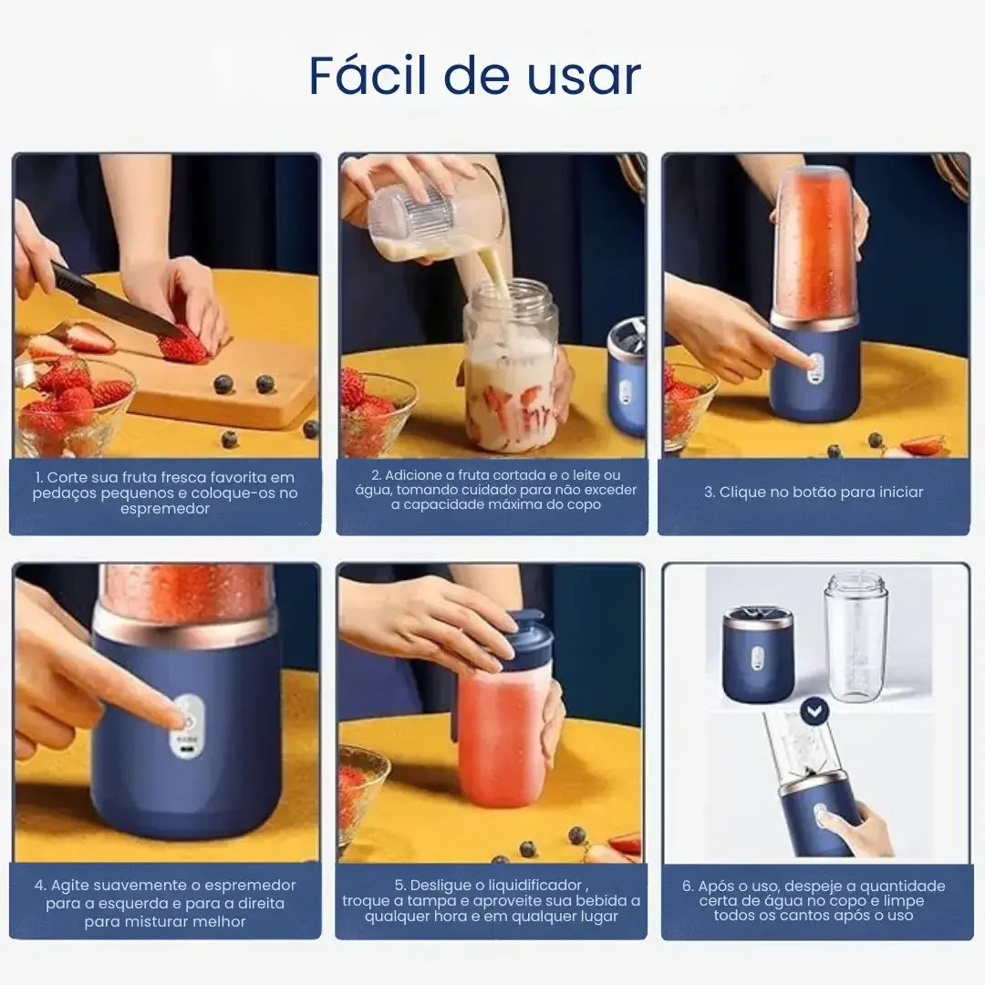 Mini Liquidificador Elétrico Portátil com Copo Extra