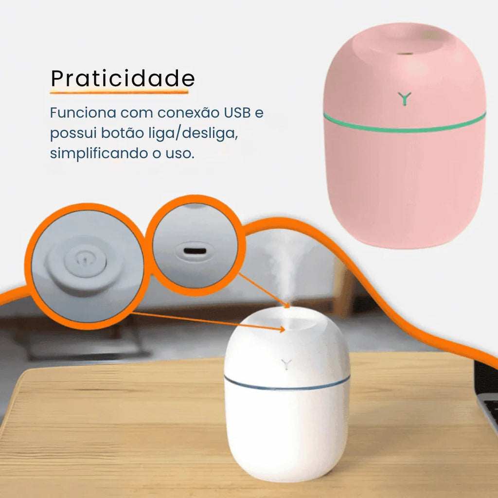 Mini Umidificador e Difusor de Ar Portátil