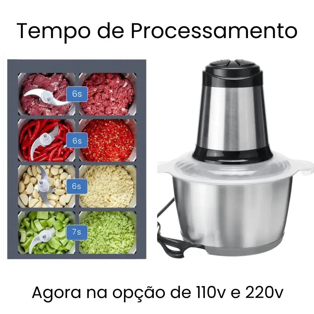 Moedor e Triturador de Alimentos Elétrico 300W em Aço Inox