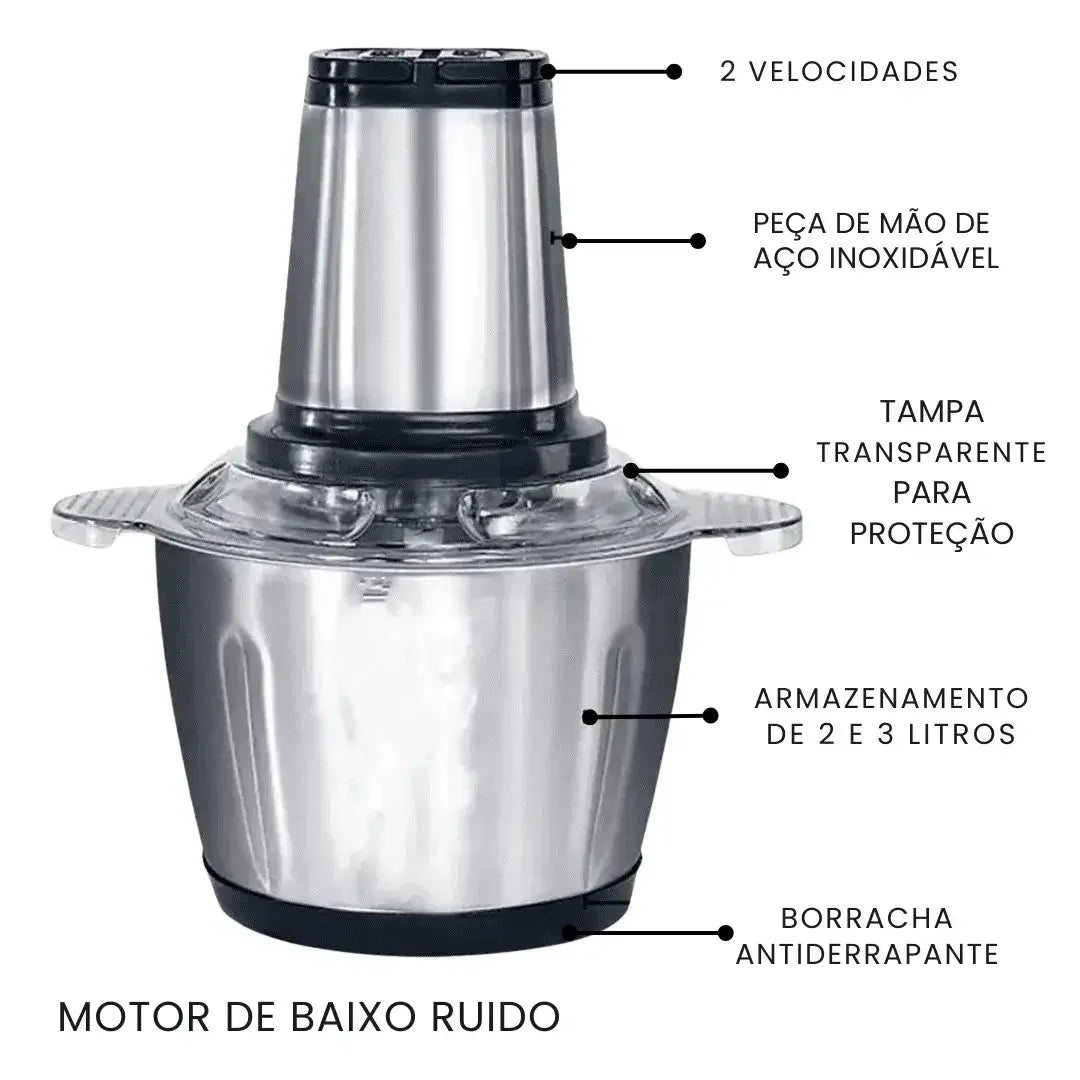 Moedor e Triturador de Alimentos Elétrico 300W em Aço Inox