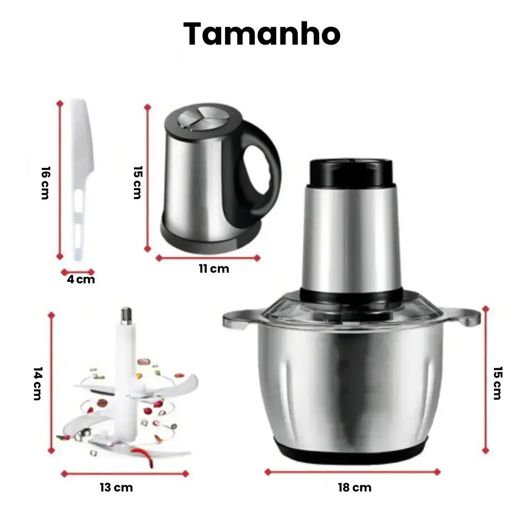 Moedor e Triturador de Alimentos Elétrico 300W em Aço Inox