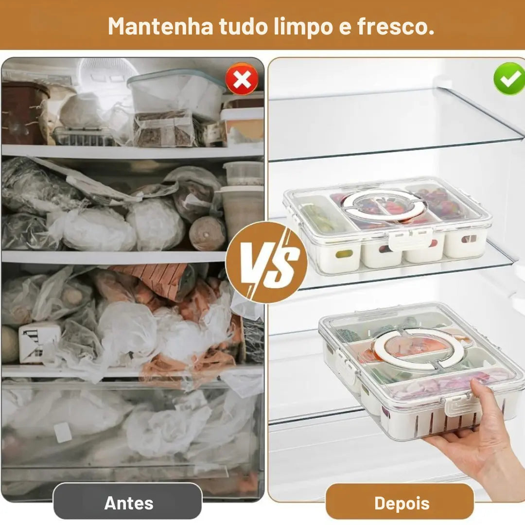 Organizador Hermético Em Acrílico com 8 Divisórias – para Frutas, Legumes e Alimentos