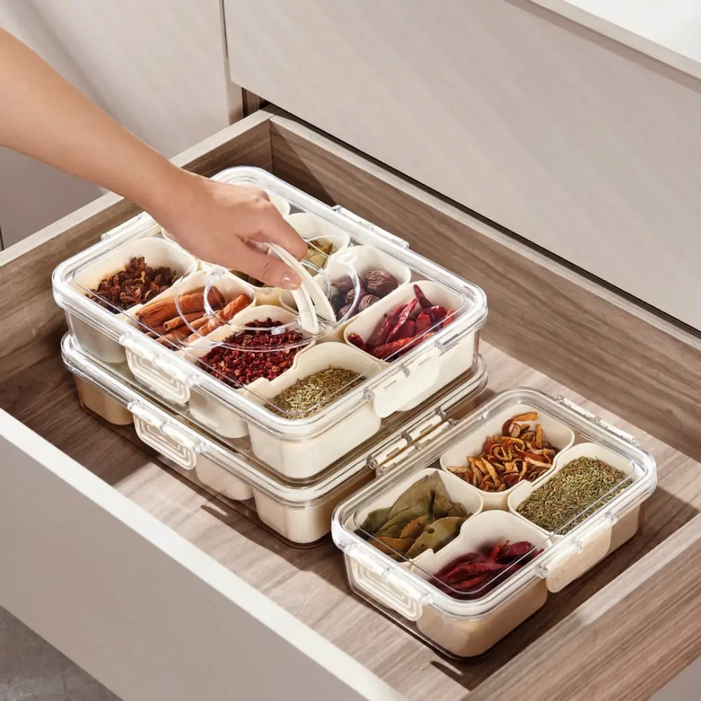 Organizador Hermético Em Acrílico com 8 Divisórias – para Frutas, Legumes e Alimentos