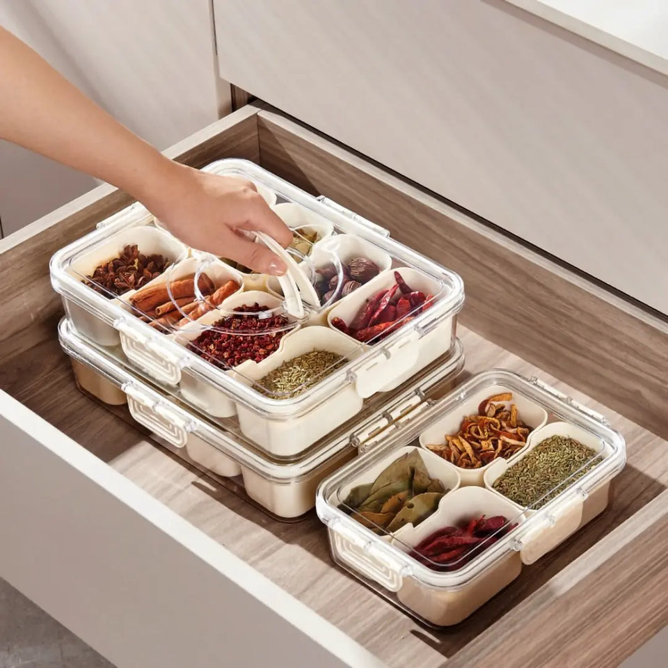 Organizador Hermético Em Acrílico com 8 Divisórias – para Frutas, Legumes e Alimentos