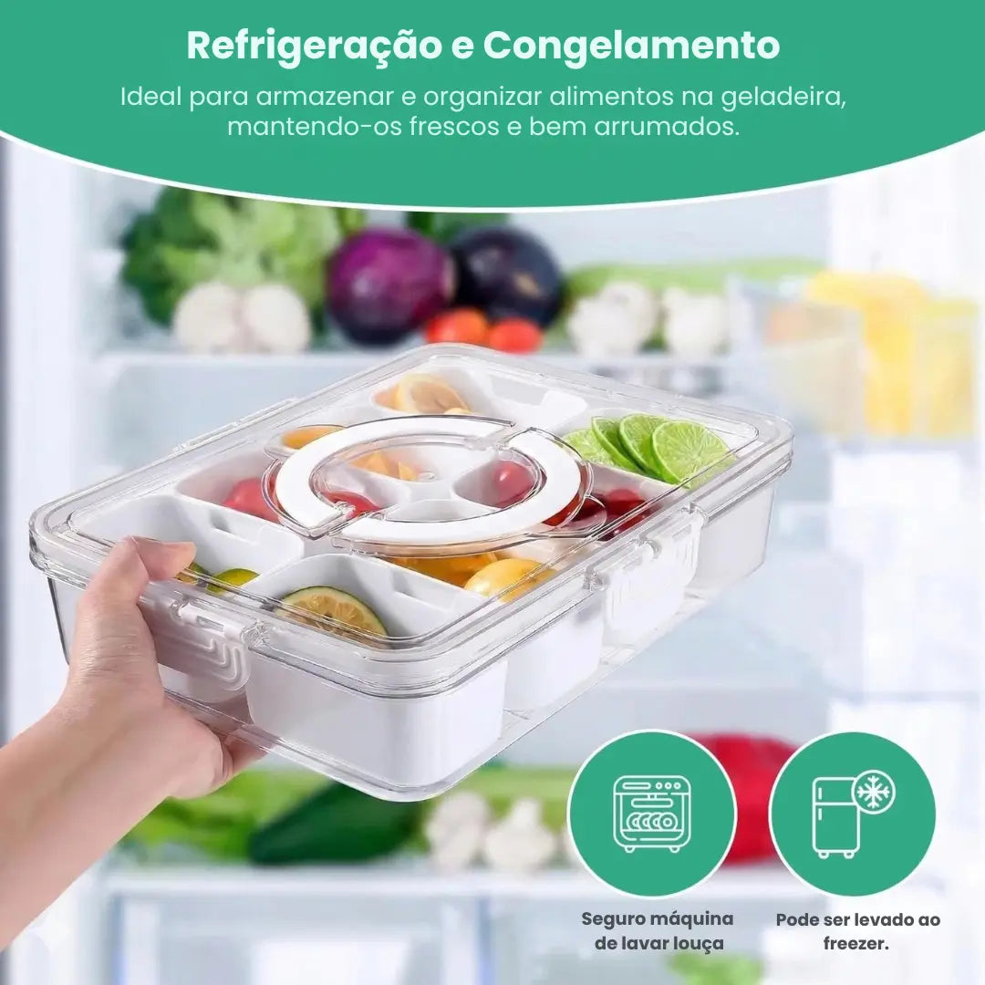 Organizador Hermético Em Acrílico com 8 Divisórias – para Frutas, Legumes e Alimentos