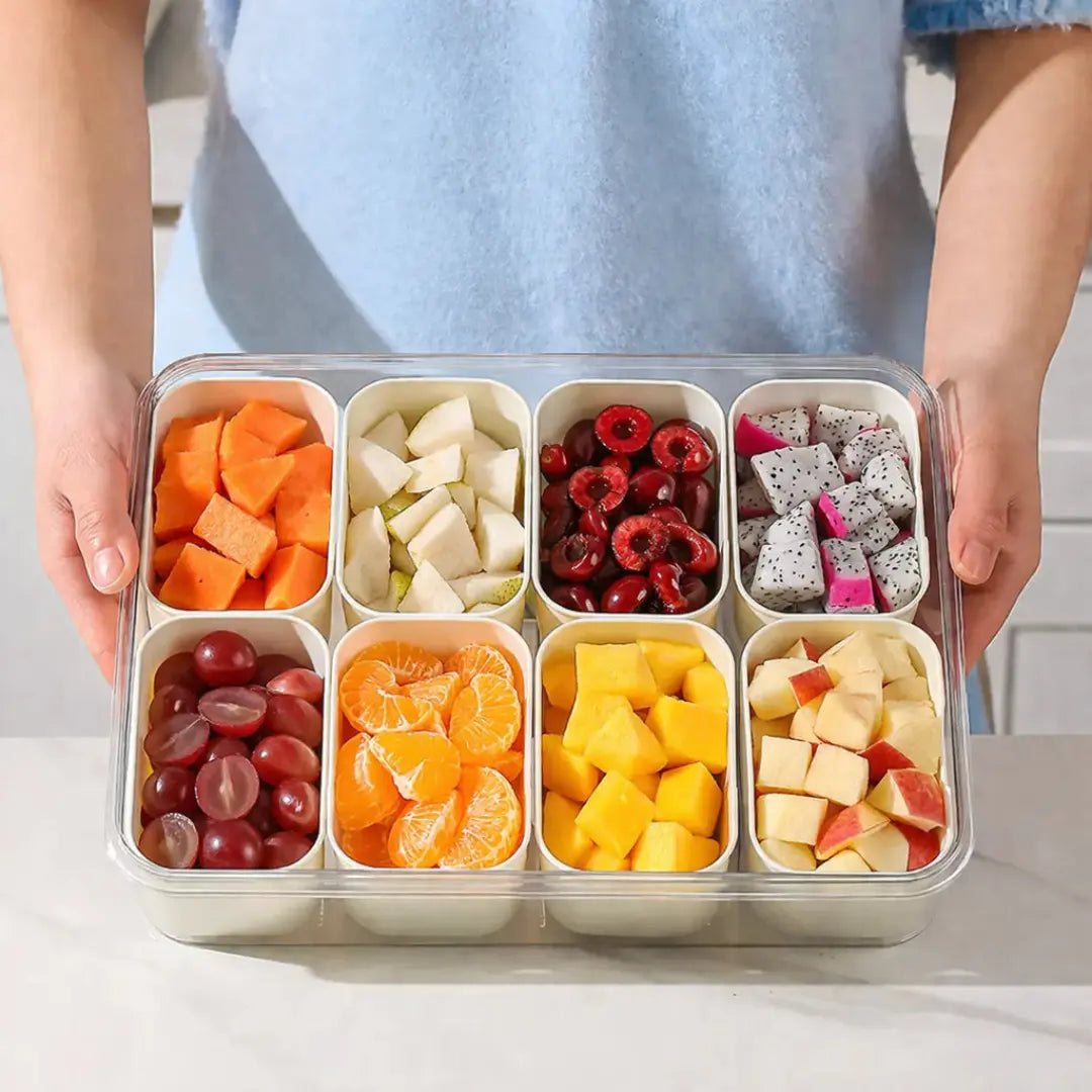 Organizador Hermético Em Acrílico com 8 Divisórias – para Frutas, Legumes e Alimentos