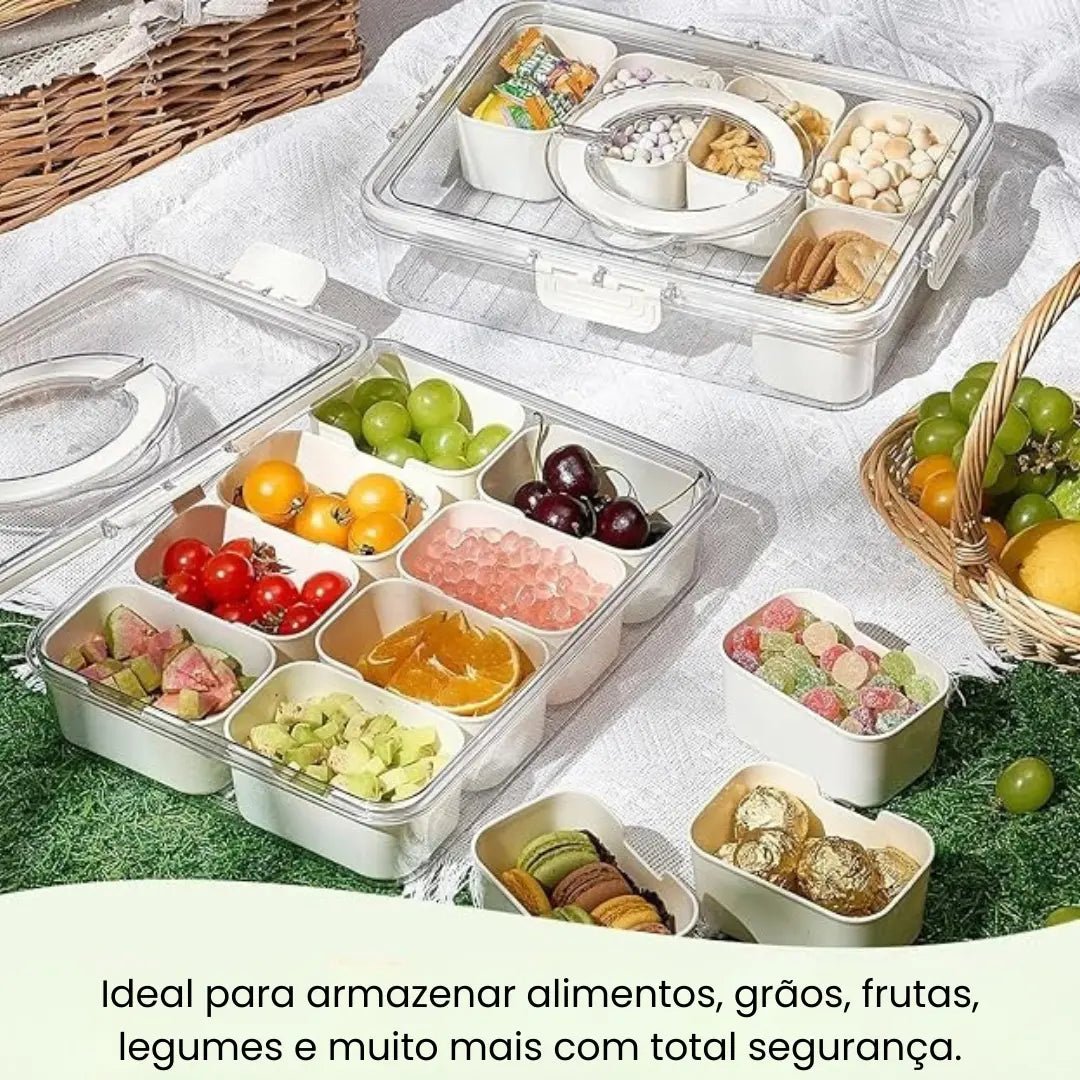 Organizador Hermético Em Acrílico com 8 Divisórias – para Frutas, Legumes e Alimentos