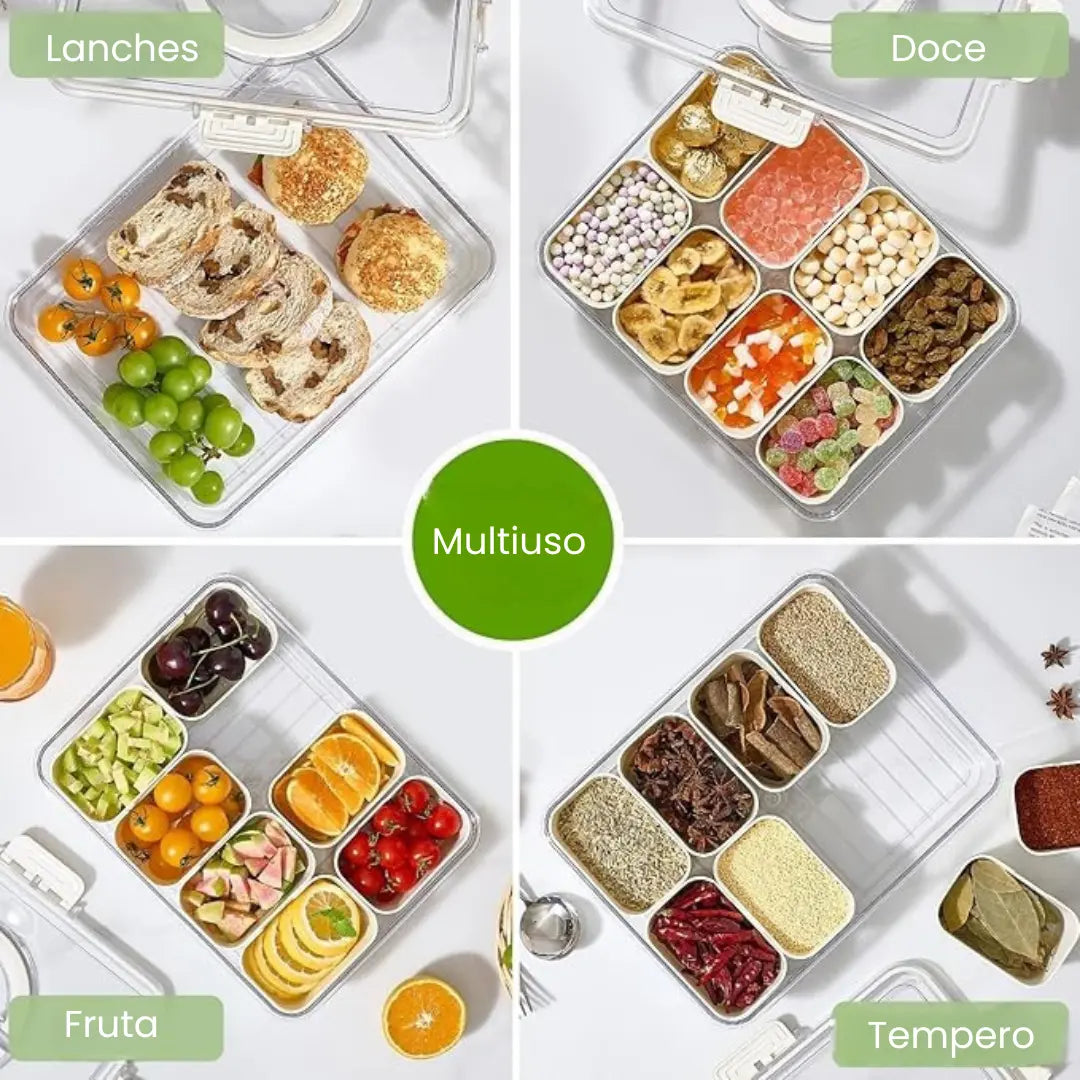 Organizador Hermético Em Acrílico com 8 Divisórias – para Frutas, Legumes e Alimentos