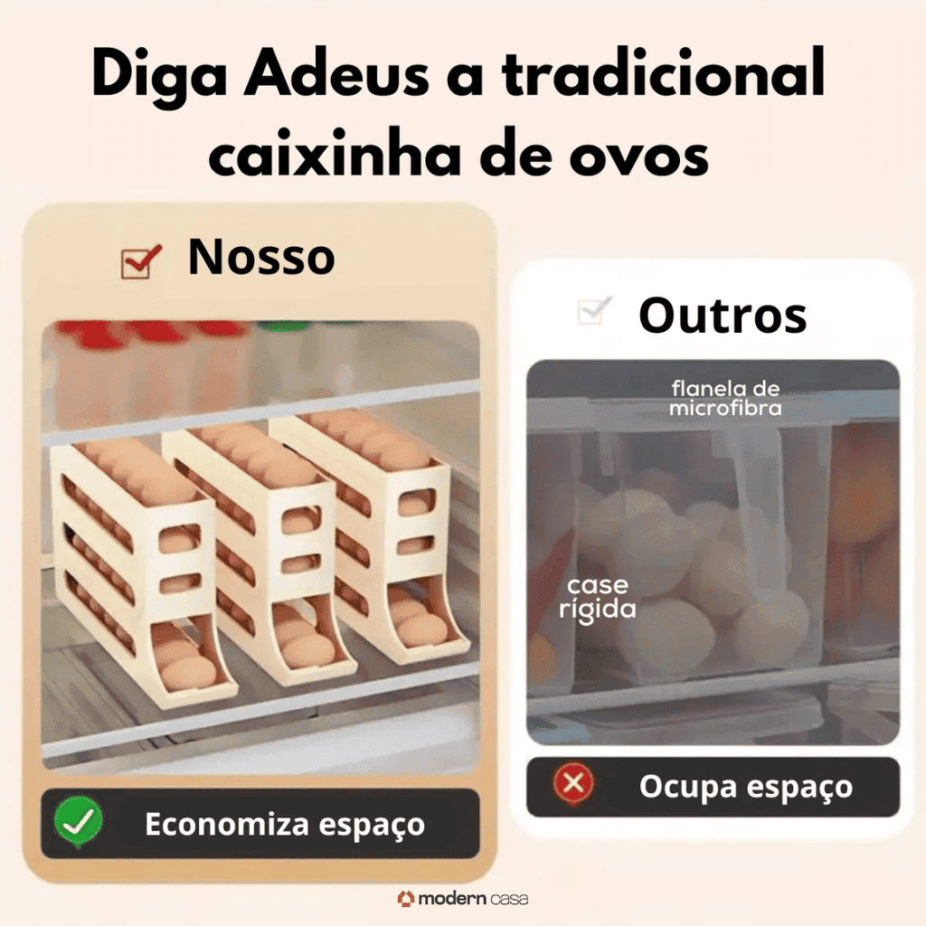 Organizador Porta-Ovos com Rolagem Automática 4 andares