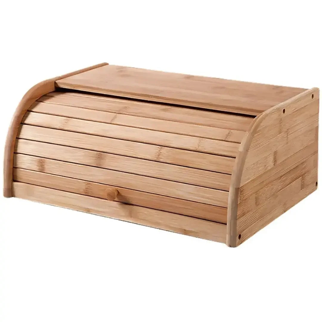 Porta Pão em Bambu Com Tampa Retrátil