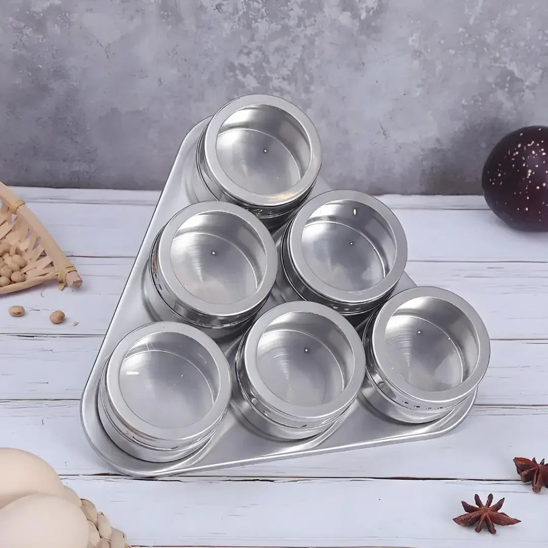 Porta Temperos Magnético com 6 Potes Inox