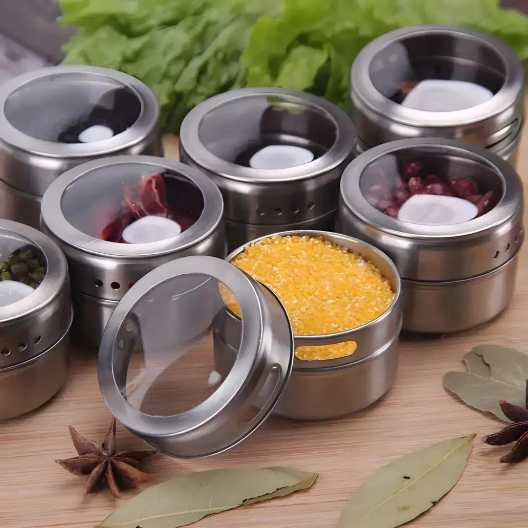 Porta Temperos Magnético com 6 Potes Inox