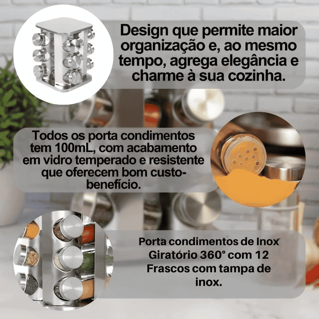 Porta Temperos e Condimentos Giratório 12 Peças
