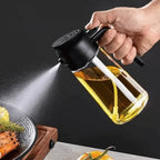 Porta Azeite Spray 2 em 1 de Vidro 465ml – Pulverizador de Óleo para Air Fryer, Saladas e Cozinha