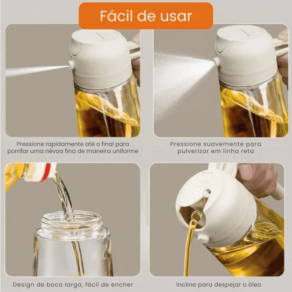 Porta Azeite Spray 2 em 1 de Vidro 465ml – Pulverizador de Óleo para Air Fryer, Saladas e Cozinha
