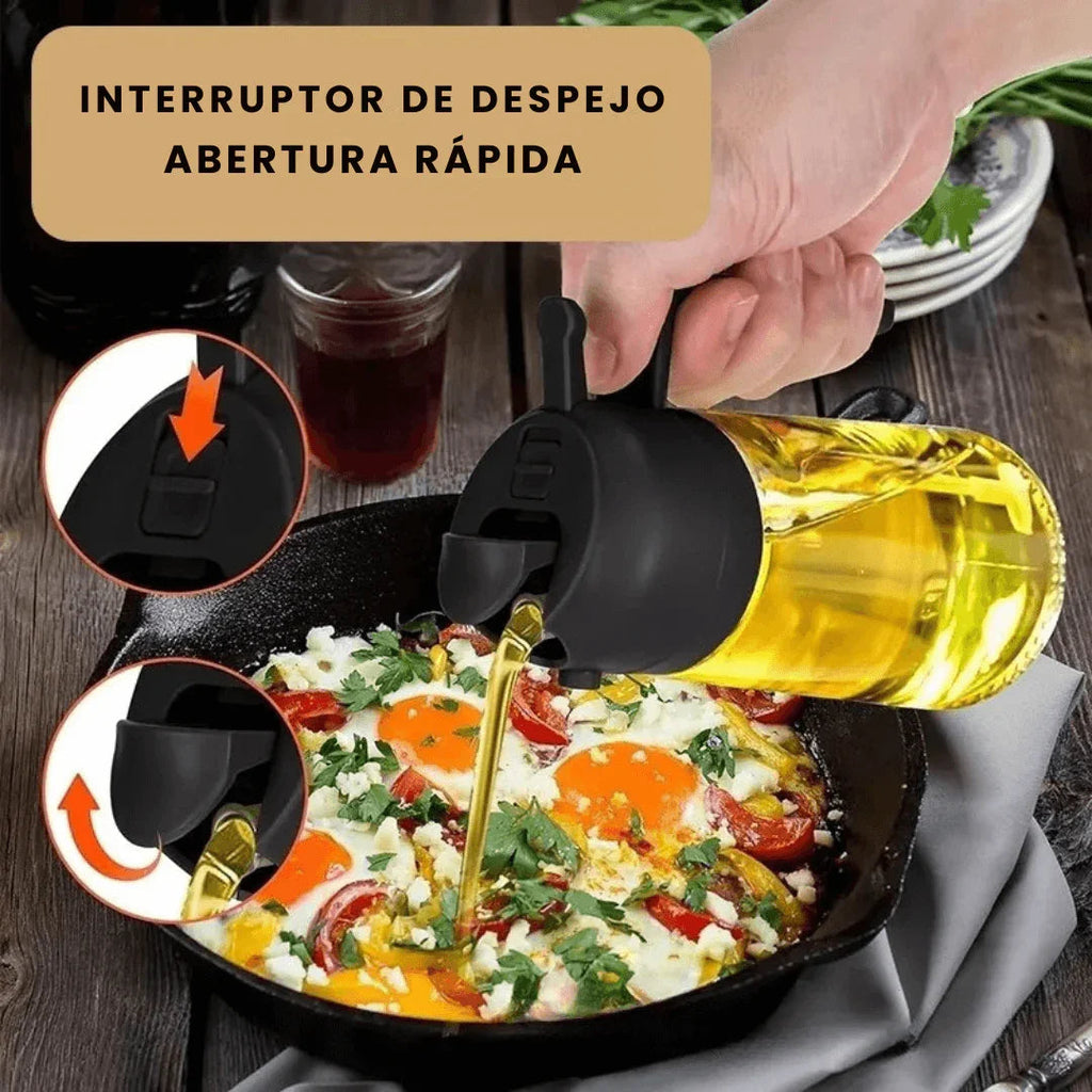 Porta Azeite Spray 2 em 1 de Vidro 465ml – Pulverizador de Óleo para Air Fryer, Saladas e Cozinha