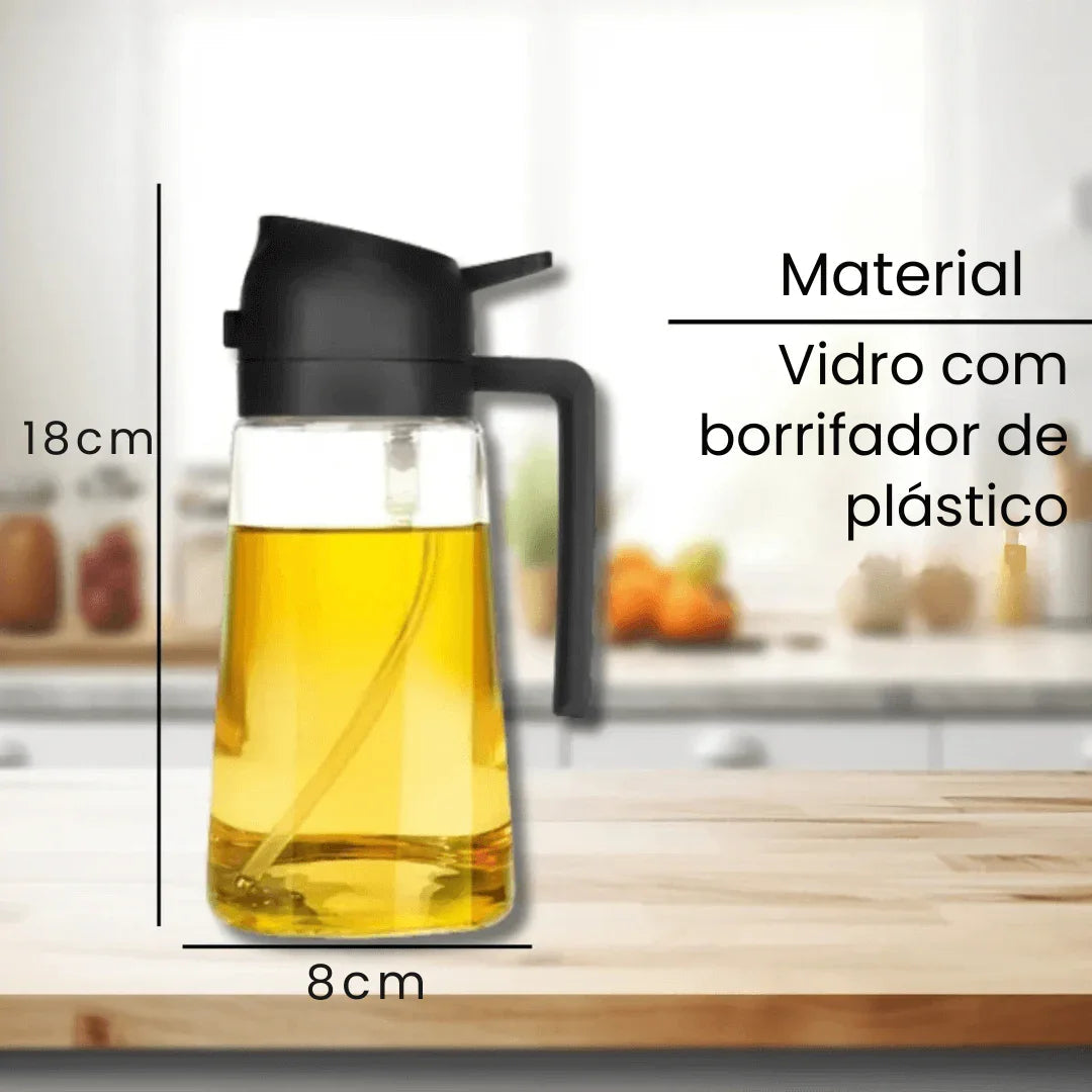 Porta Azeite Spray 2 em 1 de Vidro 465ml – Pulverizador de Óleo para Air Fryer, Saladas e Cozinha