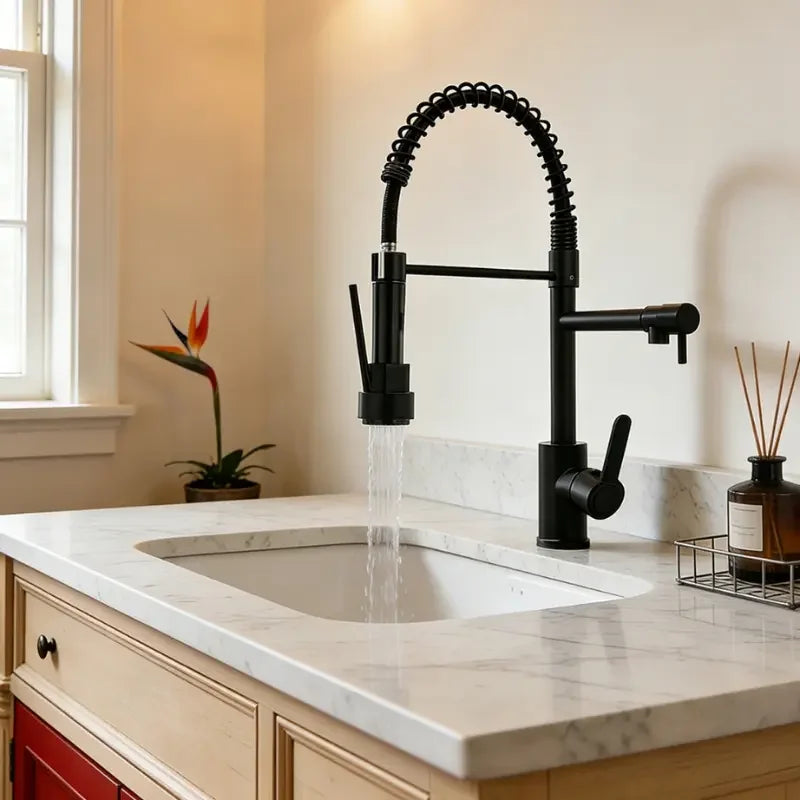 Torneira Gourmet Cozinha Preta Flexível com Ducha Dupla 360°