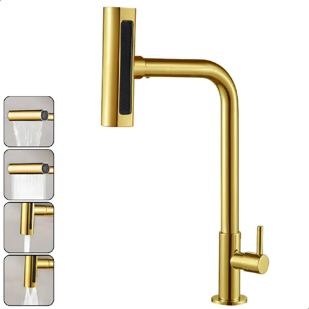 Torneira Soft Inox 4 Jatos Rotativa 360° Dourada