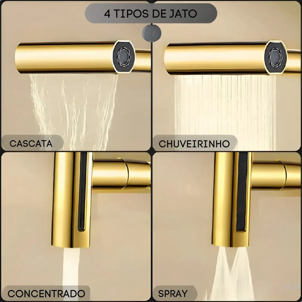 Torneira Soft Inox 4 Jatos Rotativa 360° Dourada