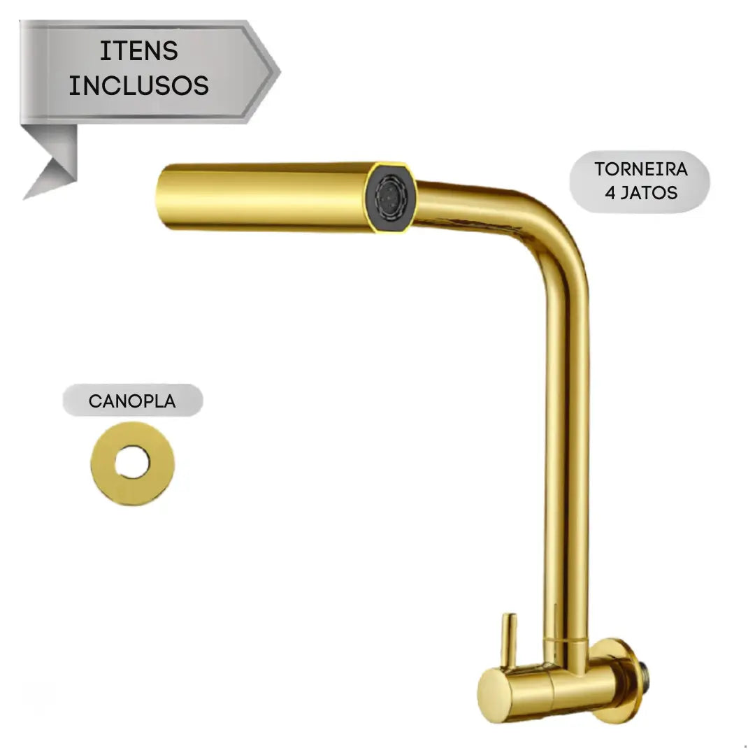 Torneira Soft Inox 4 Jatos Rotativa 360° Dourada